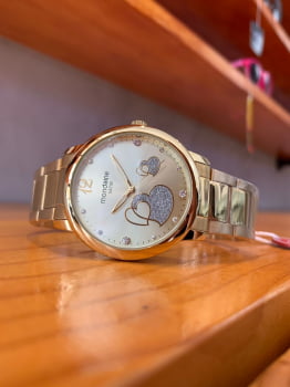 Relógio Mondaine Feminino Dourado Coração Pedras 53627LPMVDE1