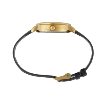 Relógio Mondaine Feminino Dourado e pulseira em couro Preta Visor Champanhe com Cristais A prova D'água 99757LPMVDH1