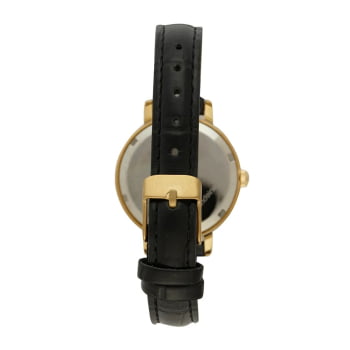Relógio Mondaine Feminino Dourado e pulseira em couro Preta Visor Champanhe com Cristais A prova D'água 99757LPMVDH1