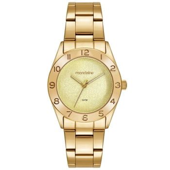 Relógio Mondaine Feminino Dourado Mostrador Champanhe Texturizado Catraca com Numeração Completa Á Prova d'água 99873LPMVDE1