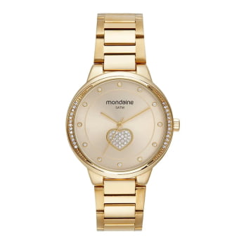 Relógio Mondaine Feminino Dourado Mostrador Rosé Com Cristais Á Prova d'água 32684LPMVDE1