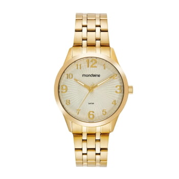 Relógio Mondaine Feminino Dourado Mostrador Texturizado Todo Numerado Á Prova d'água 99867LPMVDE1