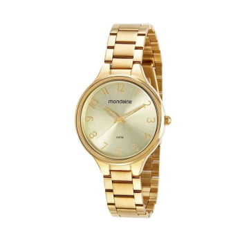Relógio Mondaine Feminino Dourado Numerado com Brilho Á prova d'água 32418LPMVDE1