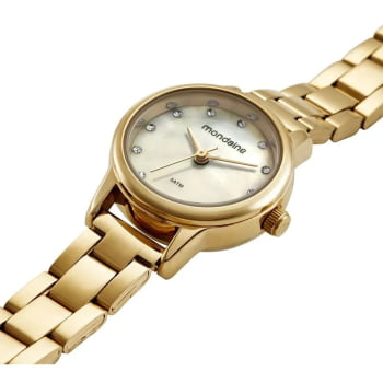 Relógio Mondaine Feminino Dourado Pequeno Clássico com visor Madrepérola Á Prova d'água 32531LPMVDE1