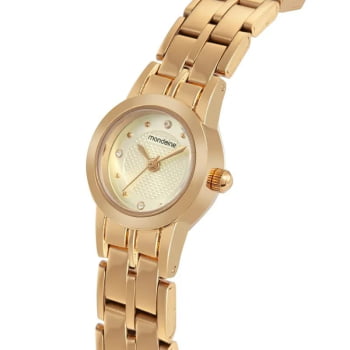 Relógio Mondaine Feminino Dourado Pequeno Visor Texturizado Champanhe com Cristais Á Prova d'água 83519LPMVDE1