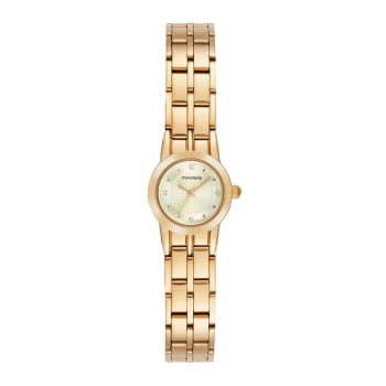 Relógio Mondaine Feminino Dourado Pequeno Visor Texturizado Champanhe com Cristais Á Prova d'água 83519LPMVDE1