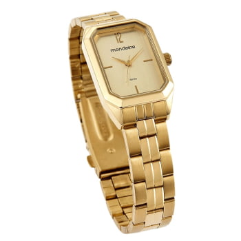 Relógio Mondaine Feminino Dourado Quadrado Minimalista Visor Champanhe 32359LPMVDE1