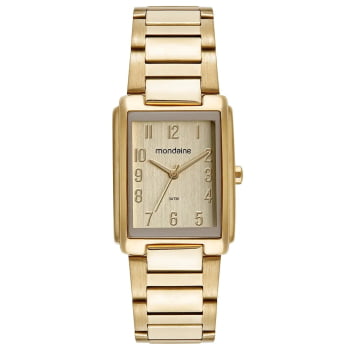Relógio Mondaine Feminino Dourado Quadrado Vintage Todo Numerado Á Prova d'água 32520LPMVDE1