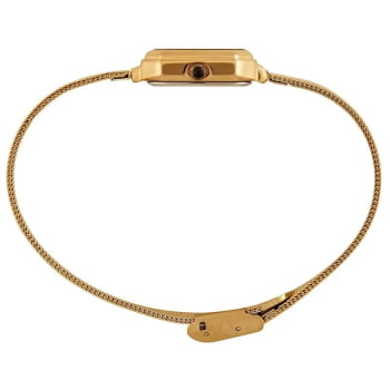 Relógio Mondaine Feminino Dourado Quadrado Visor Champagne Todo Numerado Pulseira Milanese 32982LPMVDE1