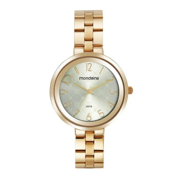 Relógio Mondaine Feminino Dourado Todo Numerado Visor Champanhe Á Prova d'água 32661LPMVDE1