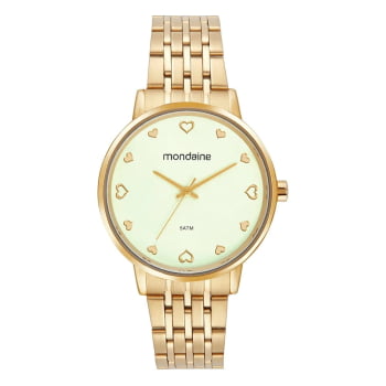 Relógio Mondaine Feminino Dourado Visor Champagne com Corações Á Prova d'água 32717LPMVDE3