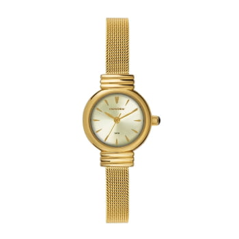 Relógio Mondaine Feminino Dourado Visor Champanhe Minimalista Pulseira Milanesa Pequeno Á Prova d'água 99856LPMVDE1