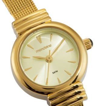 Relógio Mondaine Feminino Dourado Visor Champanhe Minimalista Pulseira Milanesa Pequeno Á Prova d'água 99856LPMVDE1