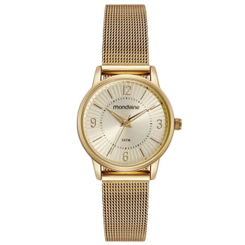 Relógio Mondaine Feminino Dourado Visor Champanhe Pulseira Milanesa Pequeno Á Prova d'água 32494LPMVDE1 