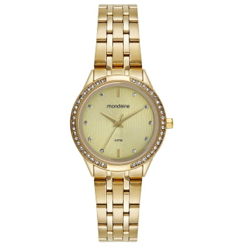 Relógio Mondaine Feminino Dourado Visor Champanhe Texturizado com Cristais Á Prova d'água 32858LPMVDE1 Relógio Mondaine Feminino Dourado Visor Champanhe Texturizado com Cristais Á Prova d'água 32858LPMVDE1