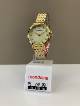 Relógio Mondaine Feminino Dourado Visor Madrepérola Com Cristais Á Prova d'água 99820LPMVDE1