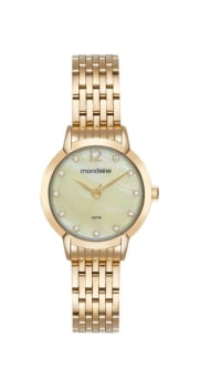 Relógio Mondaine Feminino Dourado Visor Madrepérola Com Cristais Á Prova d'água 99820LPMVDE1