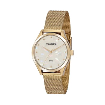 Relógio Mondaine Feminino Dourado Visor Madrepérola com Pulseira Milanesa Á Prova d'água 99459LPMVDE1