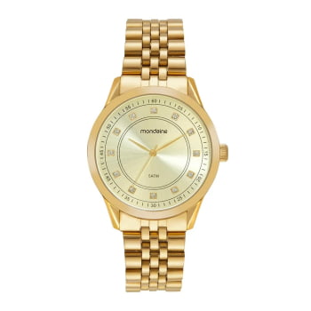 Relógio Mondaine Feminino Dourado Visor Metálico Champanhe com Cristais Á Prova d'água 99763LPMVDE3