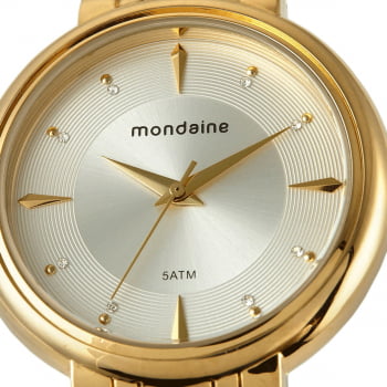 Relógio Mondaine Feminino Dourado Visor Prateado com Cristais Á Prova d'água 76758LPMVDE1