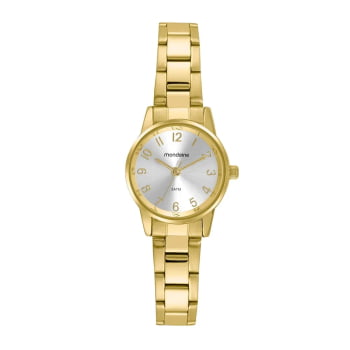 Relógio Mondaine Feminino Dourado Visor Prateado Todo Numerado Á Prova D'água 32723LPMVDE1