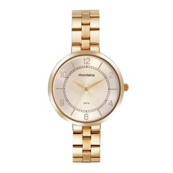 Relógio Mondaine Feminino Dourado Visor Rose Texturizado Á Prova d'água 32668LPMVDE1