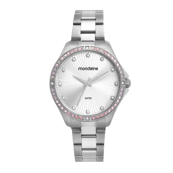  Relógio Mondaine Feminino Prateado Visor Texturizado com Cristais Á Prova d'água 32739L0MVNE2
