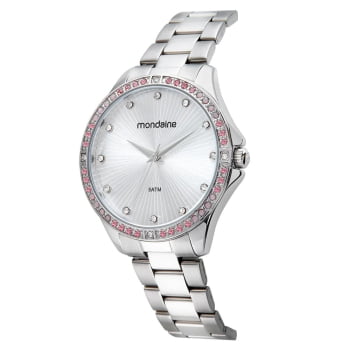  Relógio Mondaine Feminino Prateado Visor Texturizado com Cristais Á Prova d'água 32739L0MVNE2