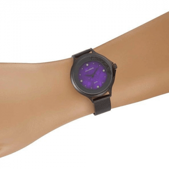 Relógio Mondaine Feminino Preto Milanesa Com Mostrador Roxo A prova D'água 99339LPMVPE1
