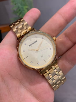 Relógio Mondaine Feminino Mostrador Texturizado Dourado á Prova D'água 32482LPMVDE1