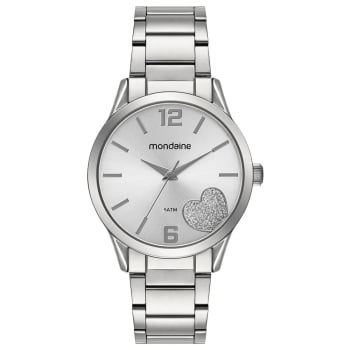 Relógio Mondaine Feminino Prateado Visor com Detalhe de Coração Á Prova d'água 99767L0MVNE1