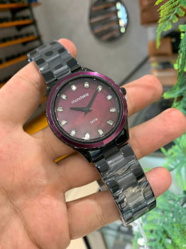 Relógio Mondaine Feminino Preto Visor Roxo a prova D'água 78747LPMVPS1