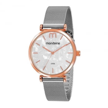 Relógio Mondaine Feminino Pulseira Milanesa Bicolor Prata/Rosé  53780LPMVGE2