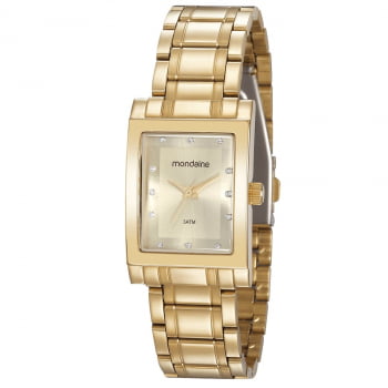 Relógio Mondaine Feminino Quadrado Cristais Dourado 32103LPMVDE1