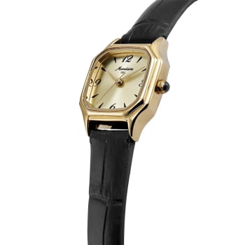 Relógio Mondaine Feminino Quadrado Dourado Visor Champanhe Vintage com Pulseira em Couro Pequeno 32820LPMVDH3
