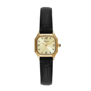 Relógio Mondaine Feminino Quadrado Dourado Visor Champanhe Vintage com Pulseira em Couro Pequeno 32820LPMVDH3