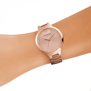 Relógio Mondaine Feminino Rose gold com Cristais no Visor e Coração Á Prova d'água 32215LPMVRE2 