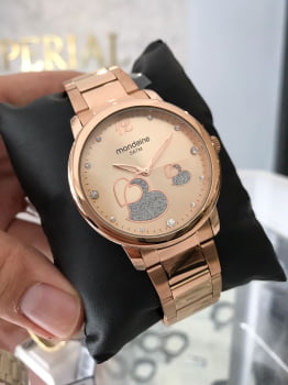 Relógio Mondaine Feminino Rose com Corações 53627LPMVRE2 