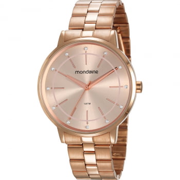 Relógio Mondaine Feminino Rose Minimalista com Cristais Visor Rose Á Prova d'água 53749LPMVRE2