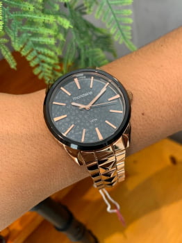 Relógio Mondaine Feminino Rosé e Preto Com Mostrador Texturizado 53752LPMVRE1