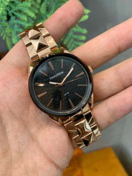 Relógio Mondaine Feminino Rosé e Preto Com Mostrador Texturizado 53752LPMVRE1