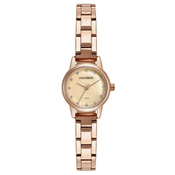 Relógio Mondaine Feminino Rose Visor Madrepérola com Cristais Pequeno Á Prova d'água 32531LPMVRE2