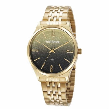 Relógio Mondaine Feminino Dourado com mostrador gliter degradê A prova D'água 32340LPMVDE1