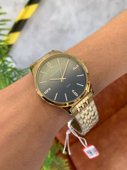 Relógio Mondaine Feminino Dourado com mostrador gliter degradê A prova D'água 32340LPMVDE1