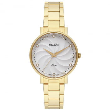 Relógio Orient Dourado com visor branco e pedras - FGSS0157