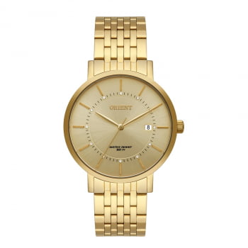 Relógio Orient Feminino Dourado com Calendário Aço inox a prova d´água FGSS1163