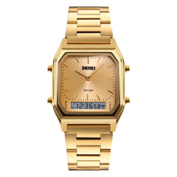 Relógio Skmei Dourado Digital Display Duplo 1220