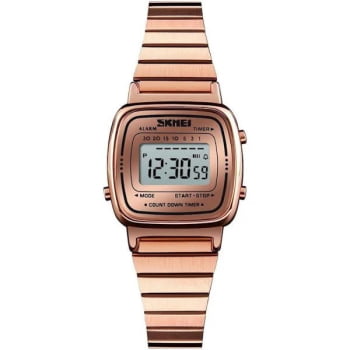 Relógio Skmei Feminino Digital Rose Cromado Retro Vintage Mine 1252