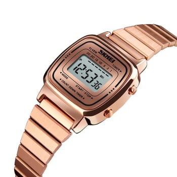 Relógio Skmei Feminino Digital Rose Cromado Retro Vintage Mine 1252