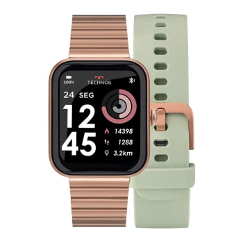 Relógio Smartwatch Technos Connect Max Digital Rosé Quadrado Troca de Pulseira Inteligente Aço Inoxidável á Prova D'água TMAXAJ/7T